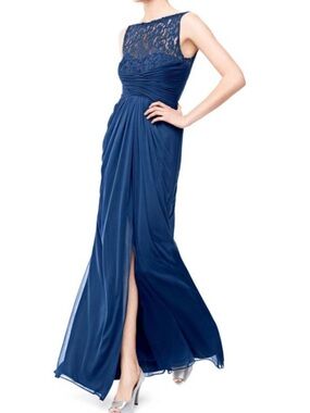 David’s Bridal Navy Lace Bodice Evening Gown